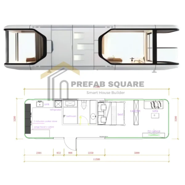 PrefabSquare Apple Cabin Model E7 With Kitchen